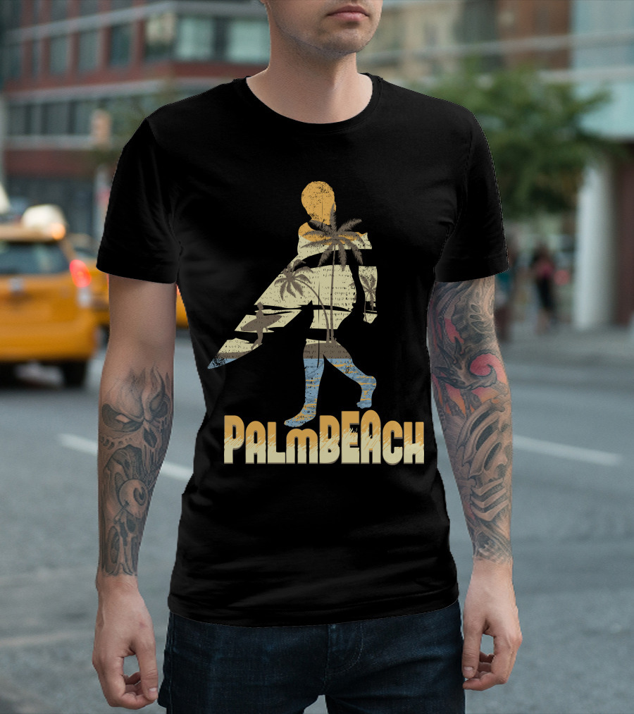 Palm Beach Surfer Silhouette with Palm Trees T-Shirt