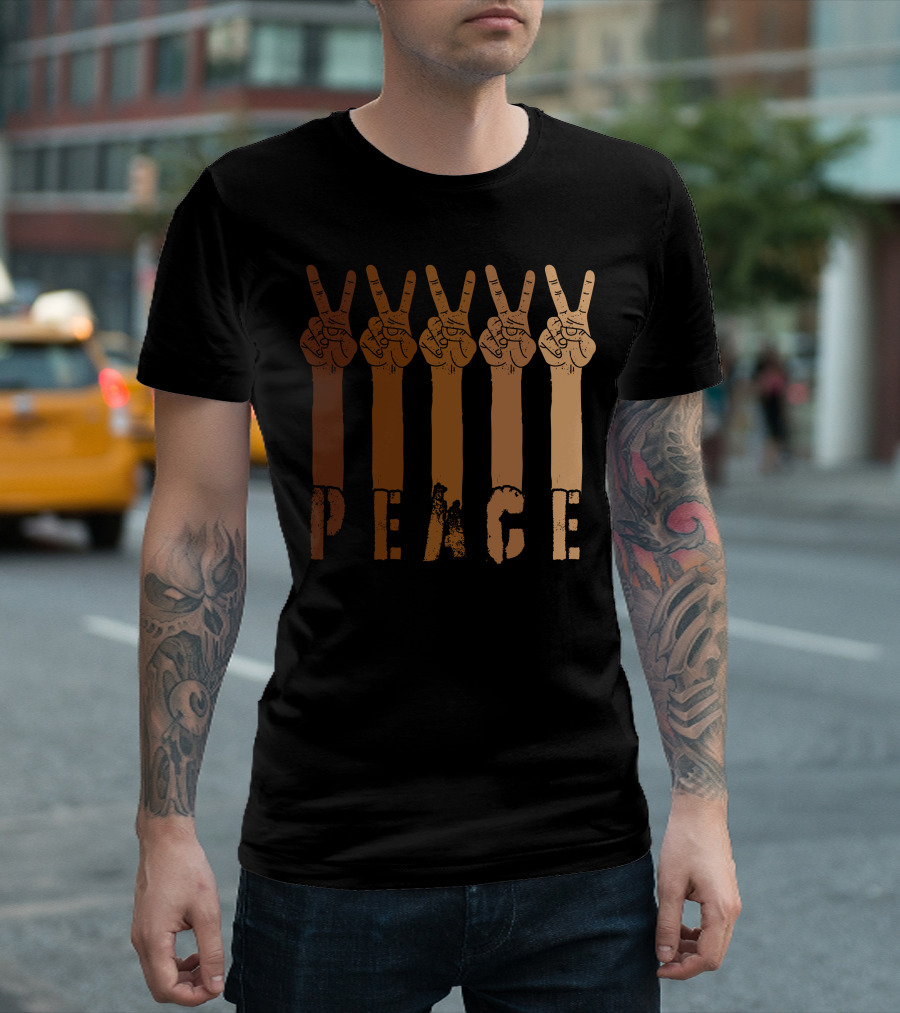 PEACE Hand Gesture Brown Tones T-Shirt