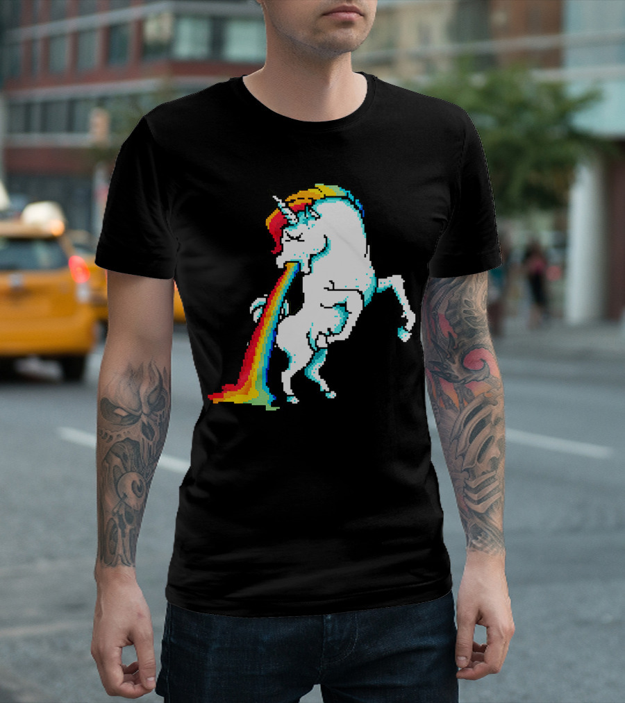 Rainbow Vomiting Unicorn Pixel Art Magic T-Shirt