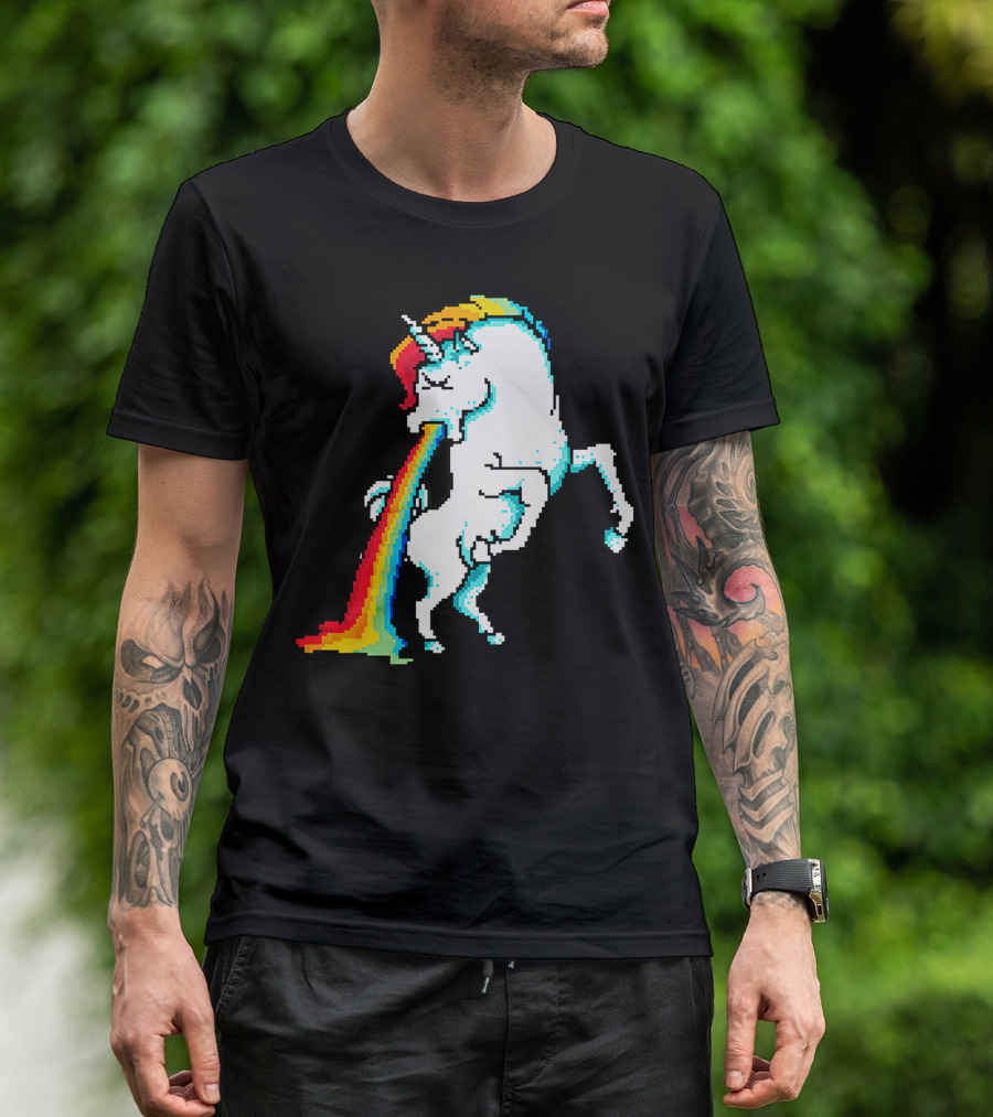 Rainbow Vomiting Unicorn Pixel Art Magic T-Shirt