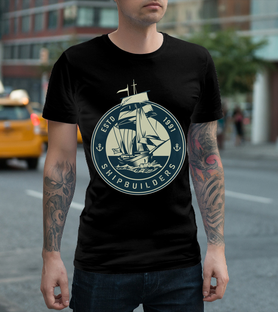 ESTD 1991 Shipbuilders Sailboat Anchors T-Shirt