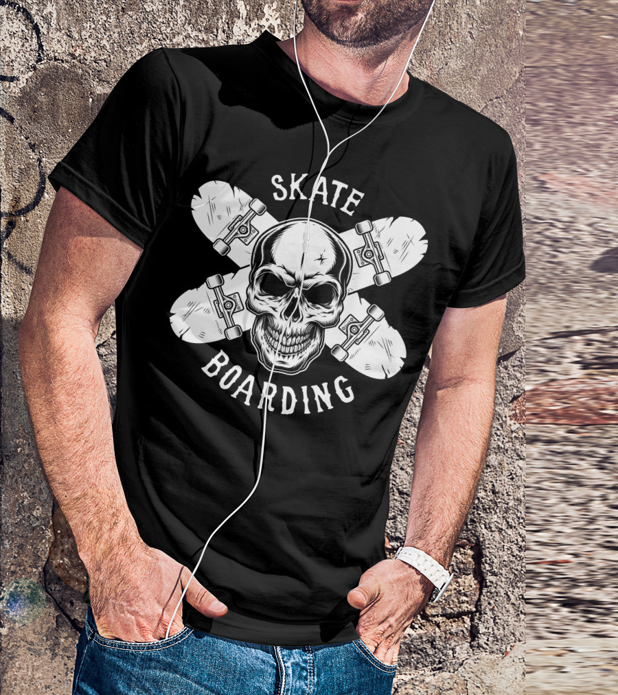 Skateboarding Skull Crossed Skateboards T-Shirt
