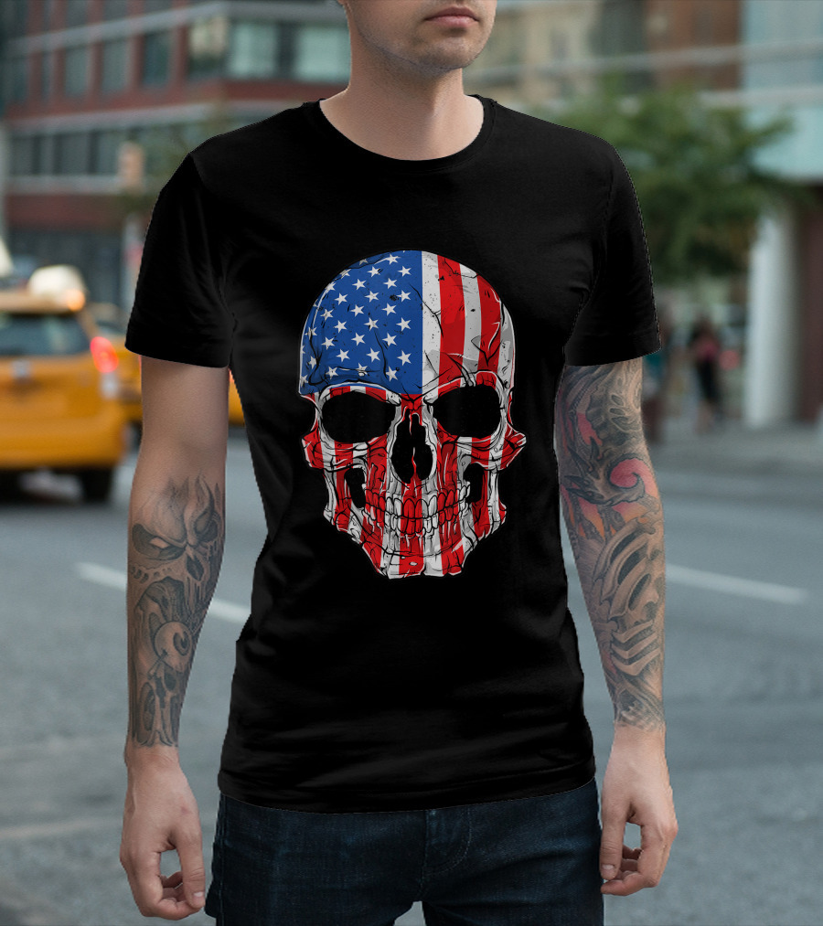 Skull American Flag 4th of July USA Patriotic T-Shirt