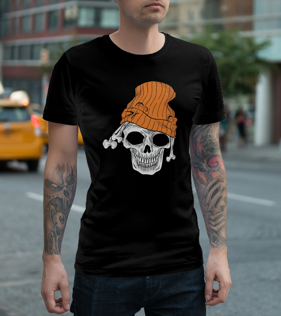 Street Skull with Orange Beanie T-Shirt
