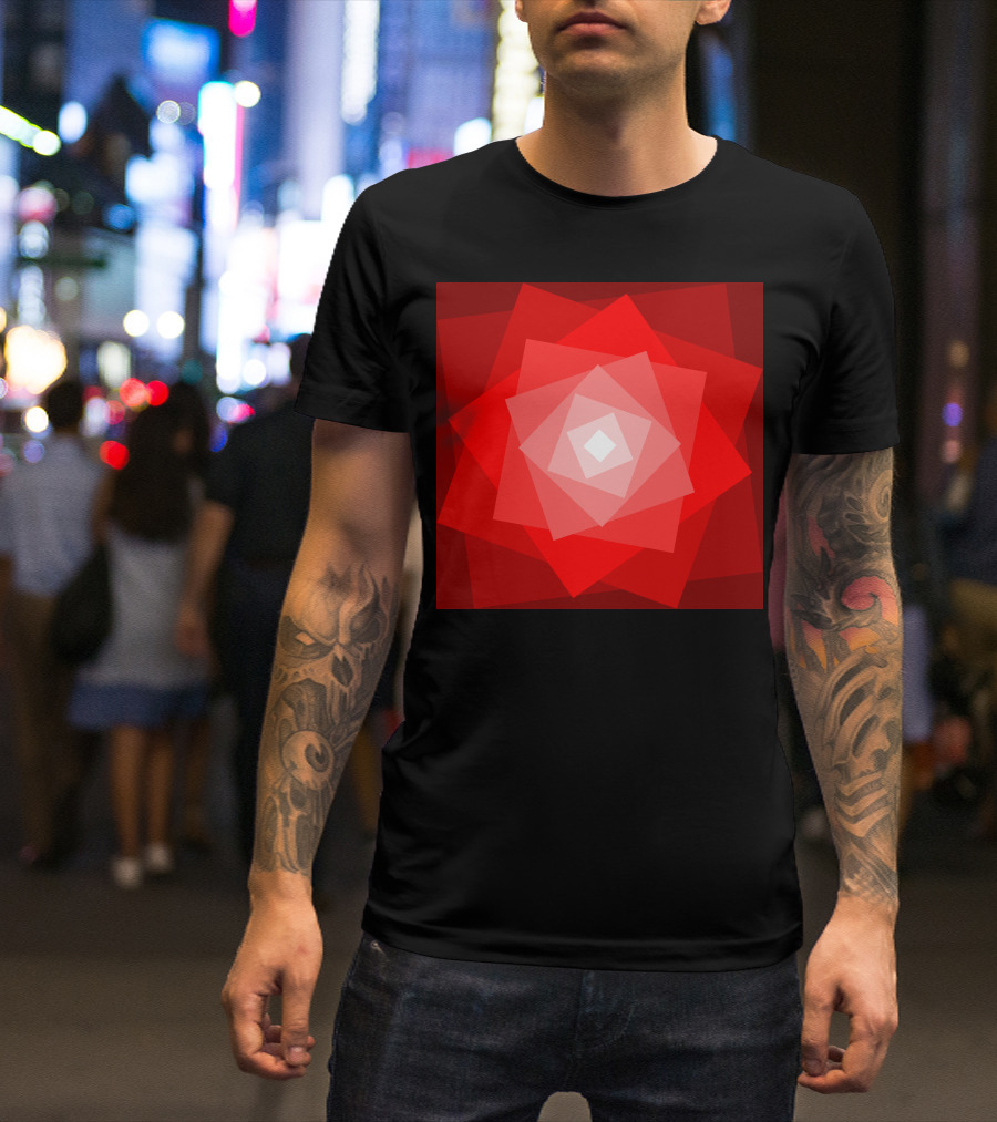 Stylized Red Rose Geometric Layers T-Shirt