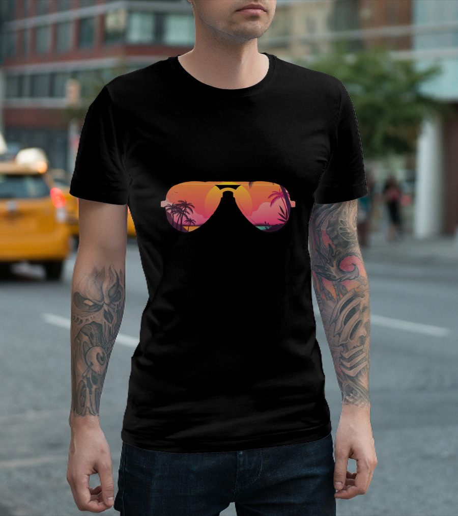 Summer Nights Sunglasses Palm Trees Beach Sunset T-Shirt