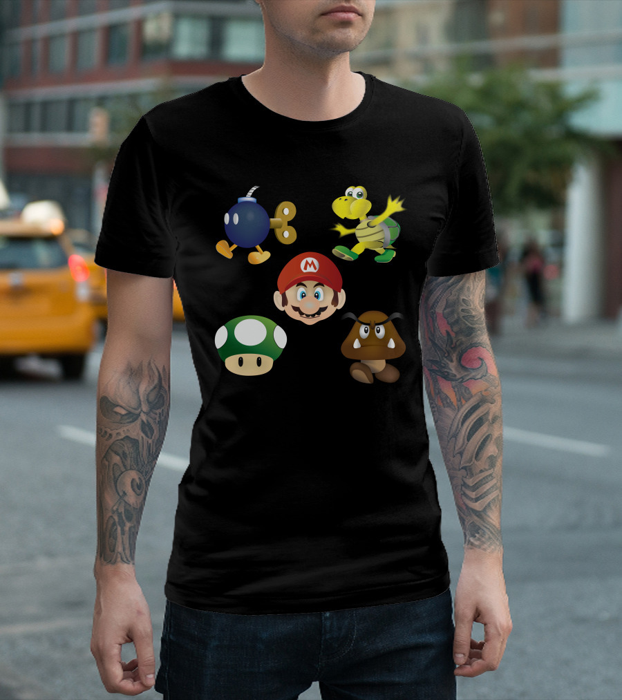 Supermario All Characters Mario Goomba Koopa Troopa Bob-omb Mushroom T-Shirt