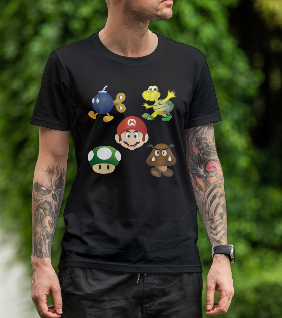 Supermario All Characters Mario Goomba Koopa Troopa Bob-omb Mushroom T-Shirt