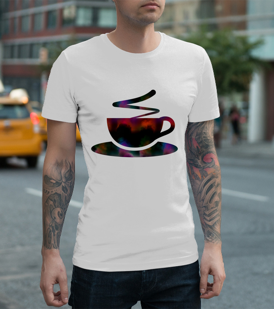 Colorful Tea Cup Silhouette with Abstract Steam T-Shirt