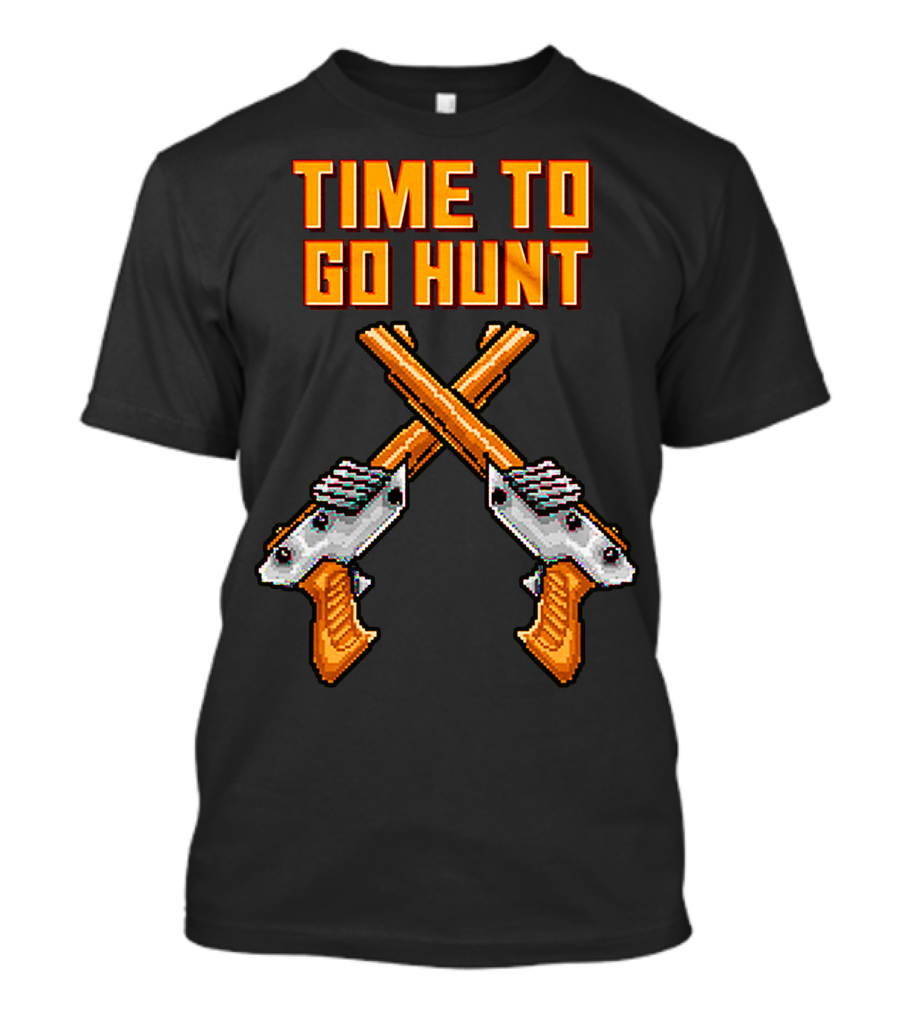 Time To Go Hunt 8-Bit Crossed Laser Guns T-Shirt