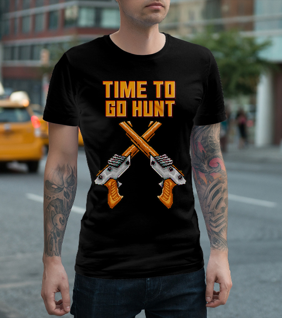 Time To Go Hunt 8-Bit Crossed Laser Guns T-Shirt