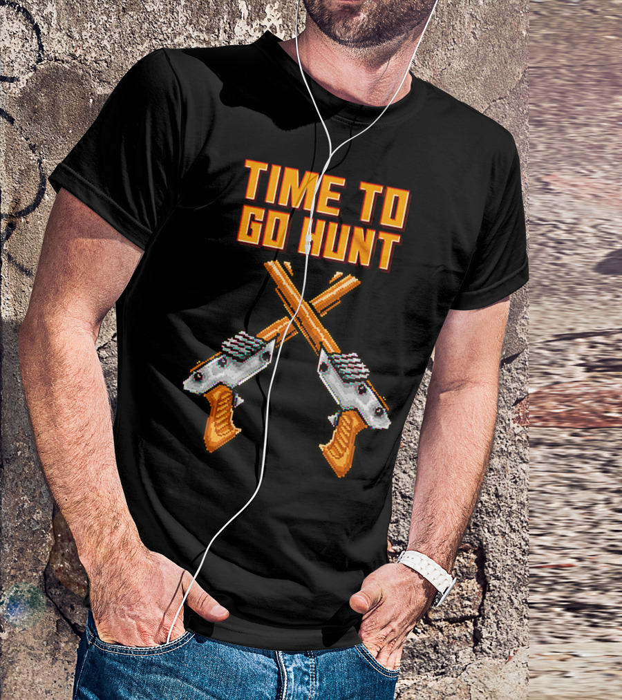 Time To Go Hunt 8-Bit Crossed Laser Guns T-Shirt