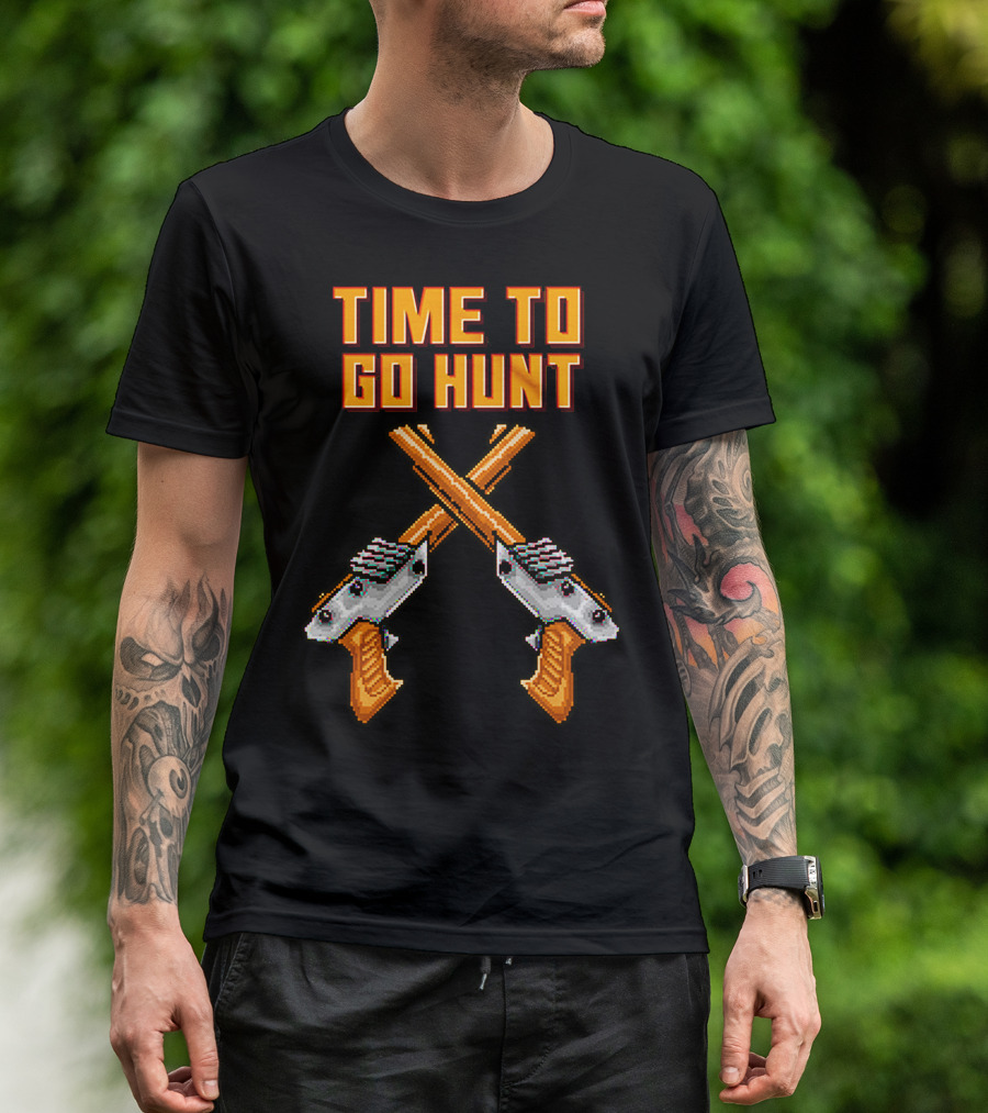Time To Go Hunt 8-Bit Crossed Laser Guns T-Shirt