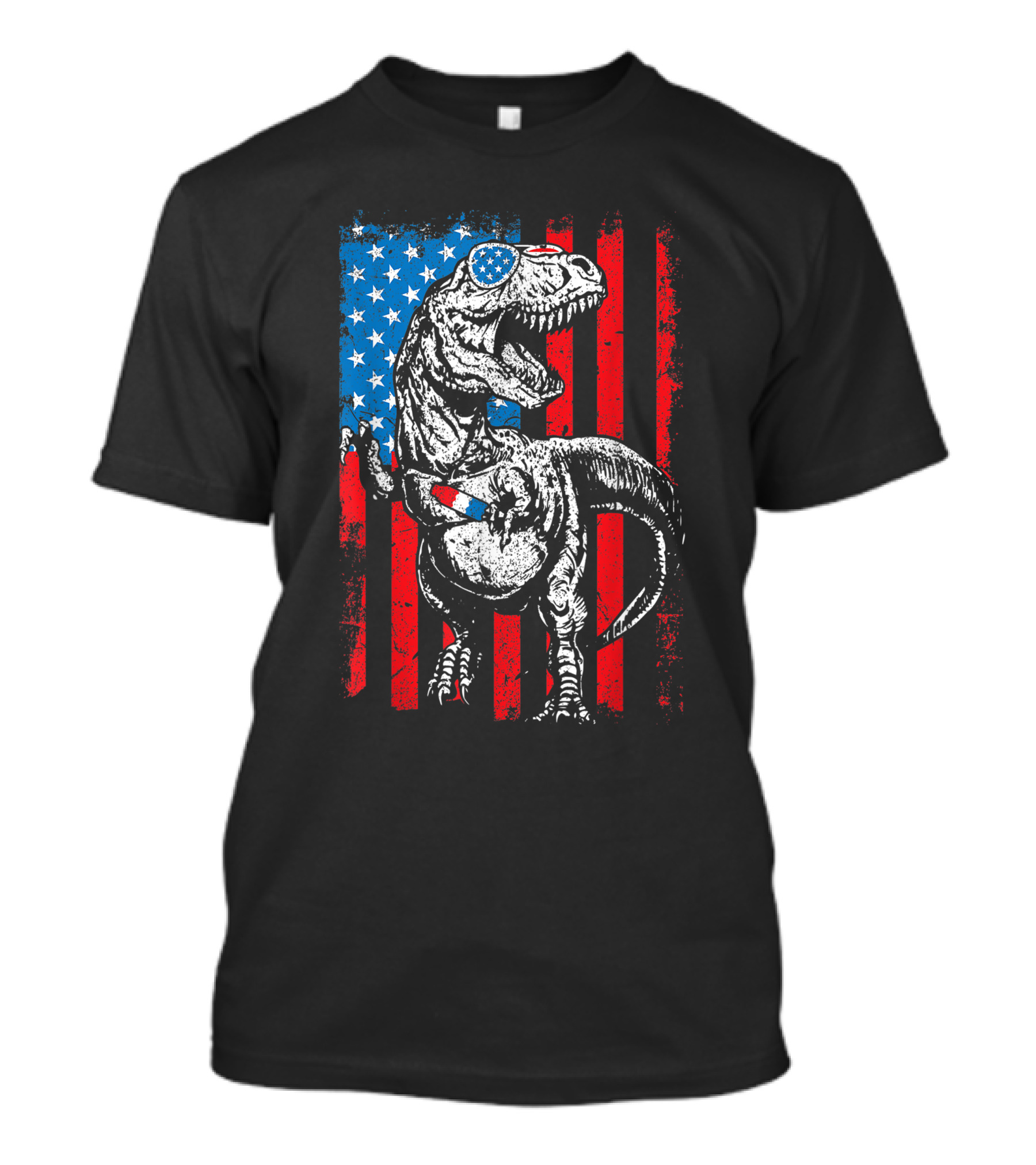 Trex Dinosaur Popsicle USA Flag Funny 4th Of July T-Shirt