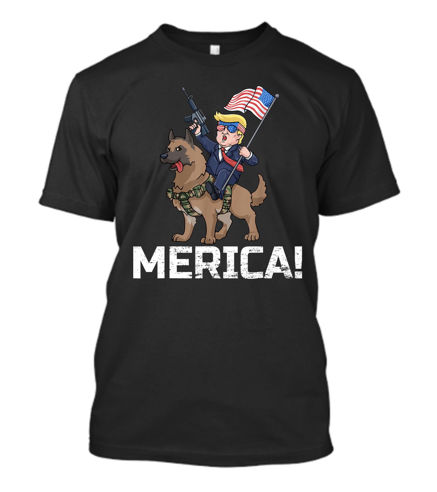 Merica Trump American Hero Riding Belgian Malinois With Flag 4th Of July T-Shirt