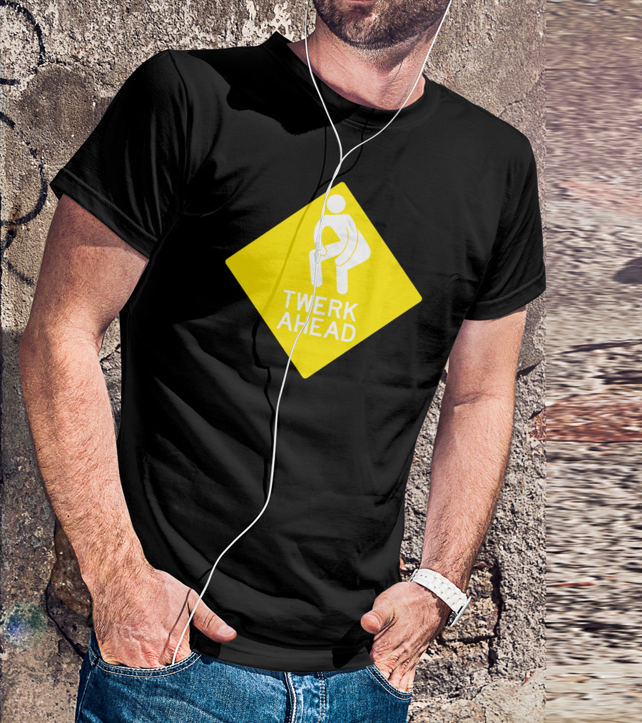 Twerk Ahead Sign With Figure In Yellow Diamond T-Shirt