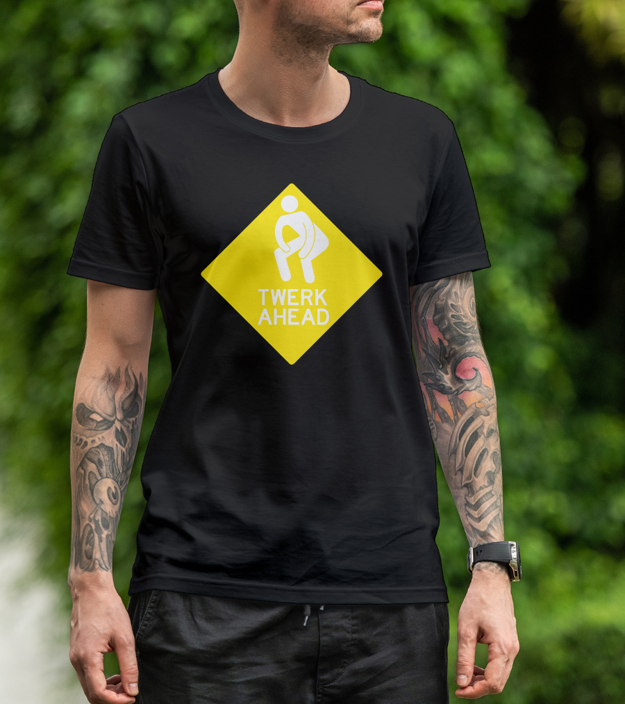 Twerk Ahead Sign With Figure In Yellow Diamond T-Shirt