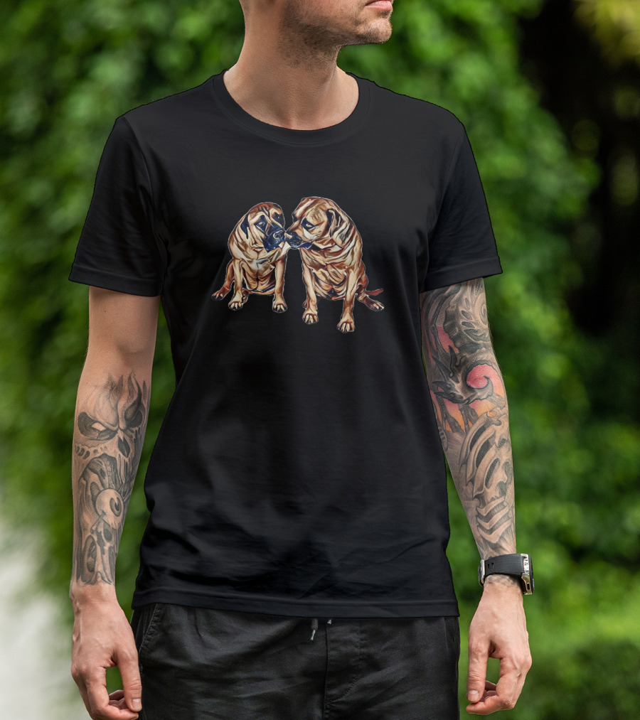 Two Mastiff Dogs Sitting Together Lovingly T-Shirt