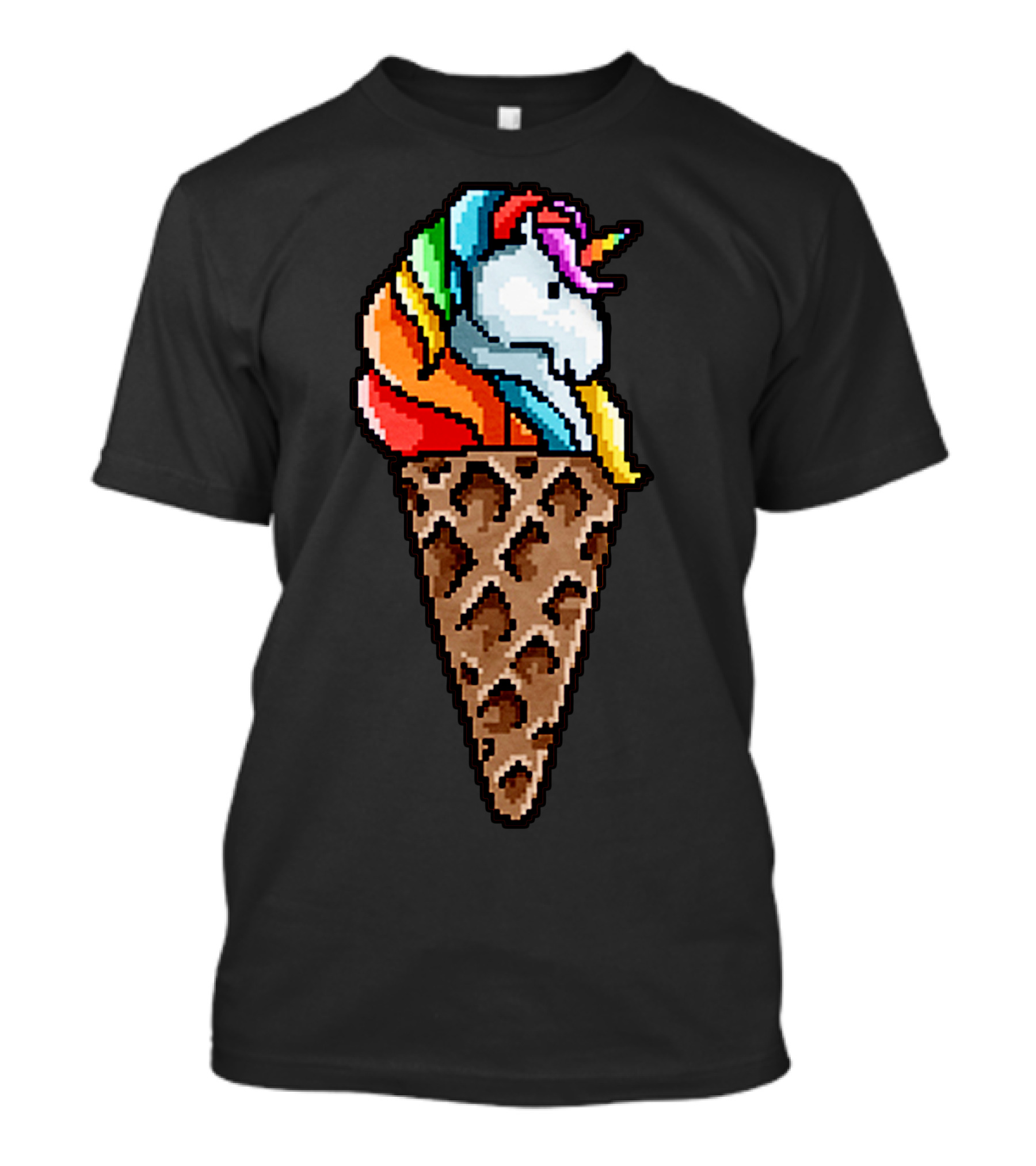 Rainbow Unicorn Ice Cream Cone Pixel T-Shirt
