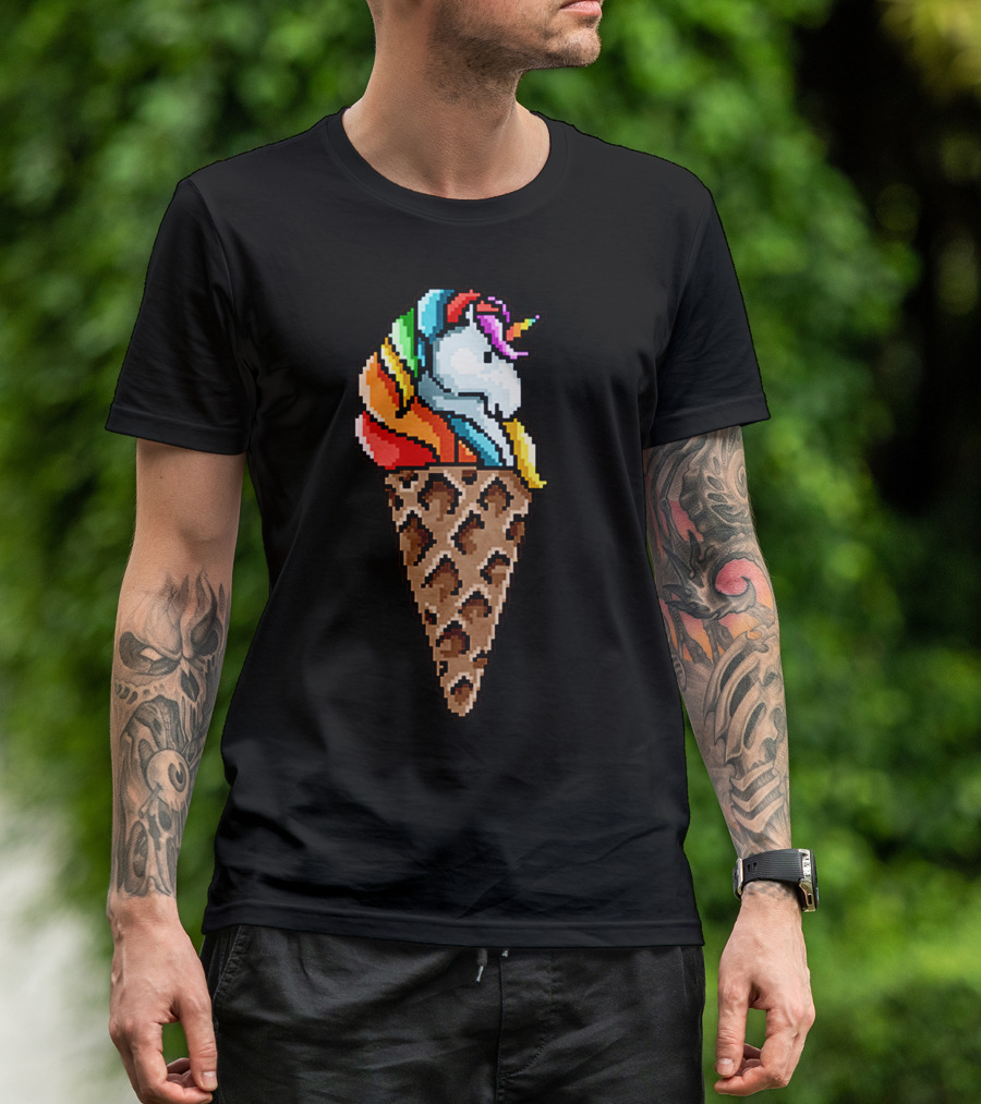 Rainbow Unicorn Ice Cream Cone Pixel T-Shirt