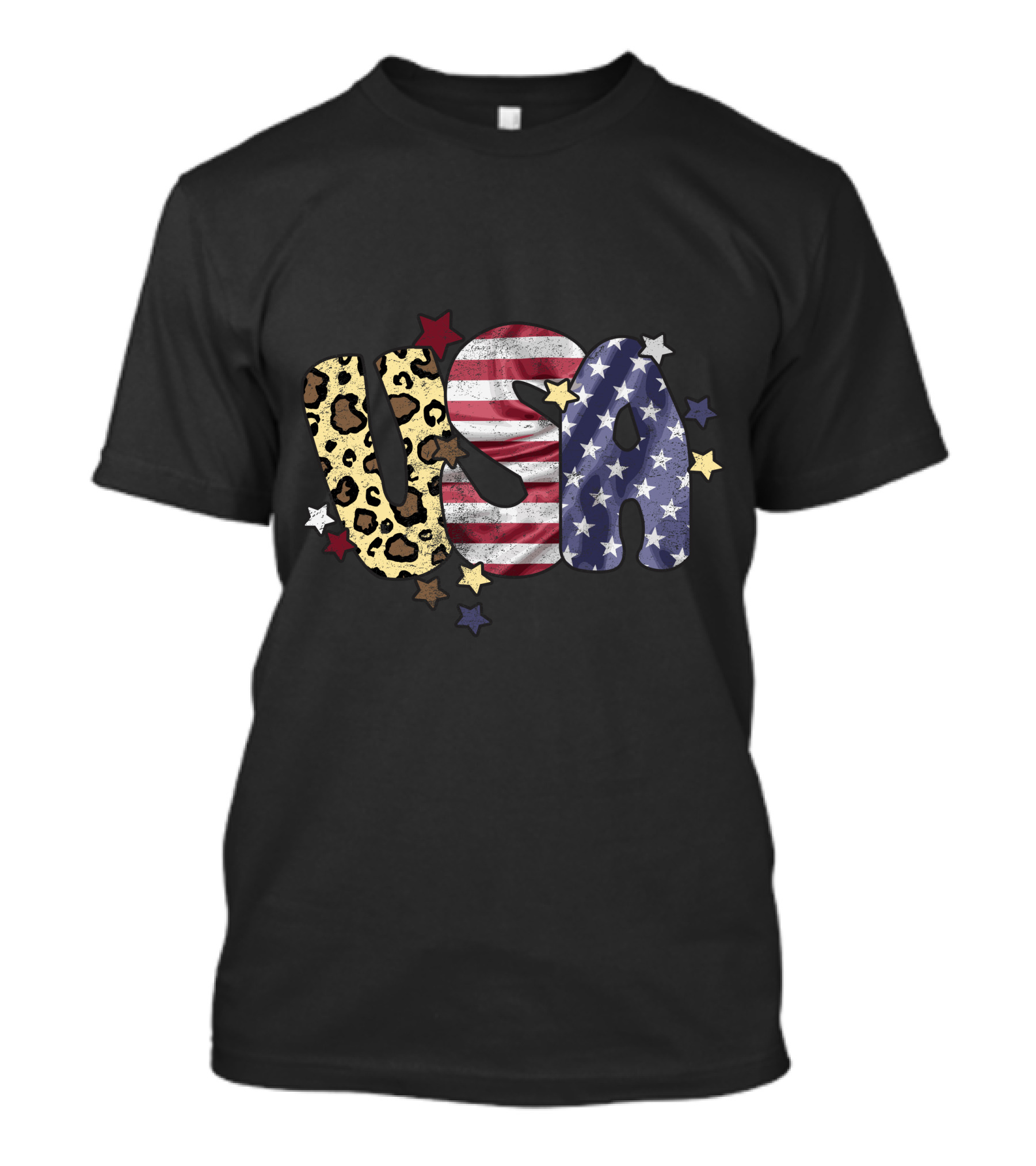 USA Leopard American Flag Stars T-Shirt