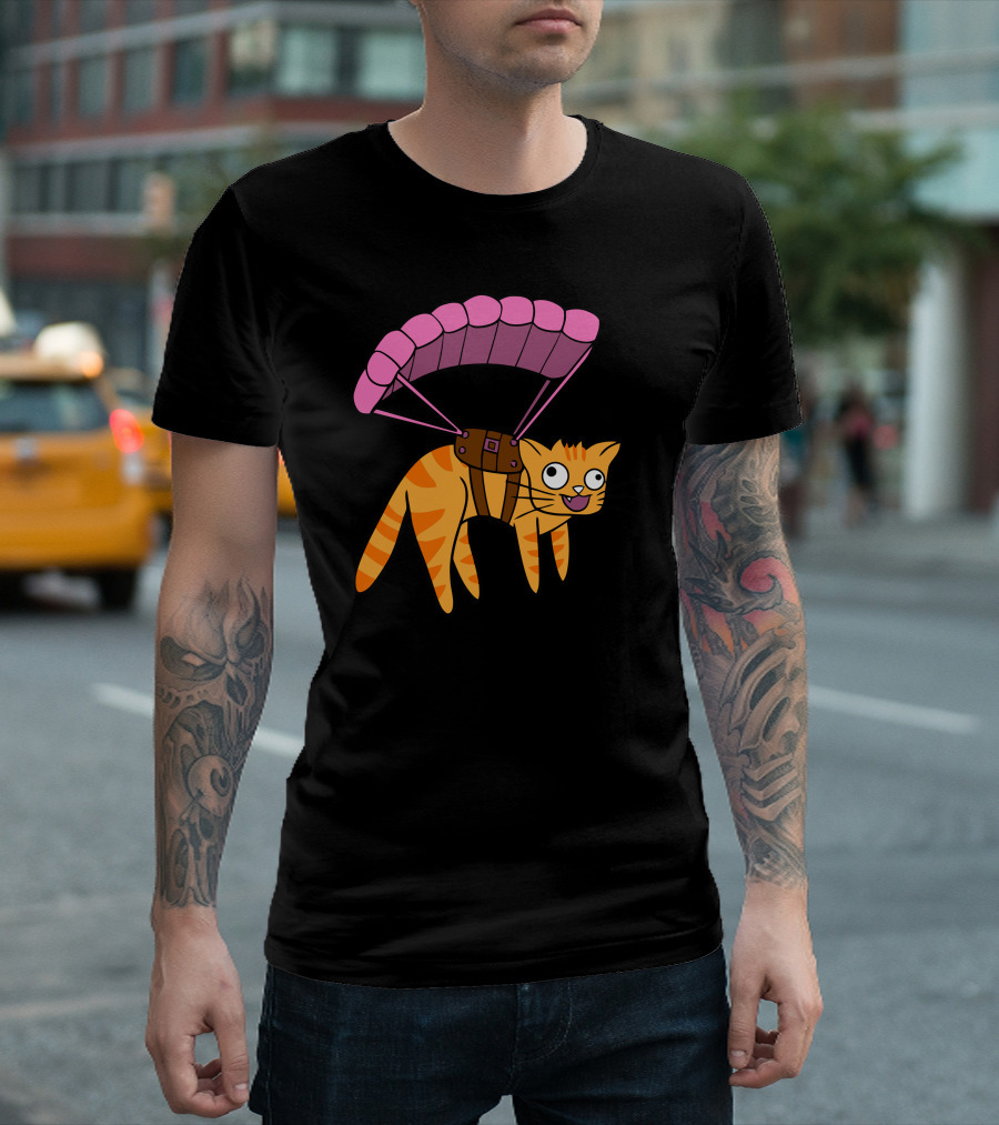 Derpy Cat Parachuting Adventure T-Shirt