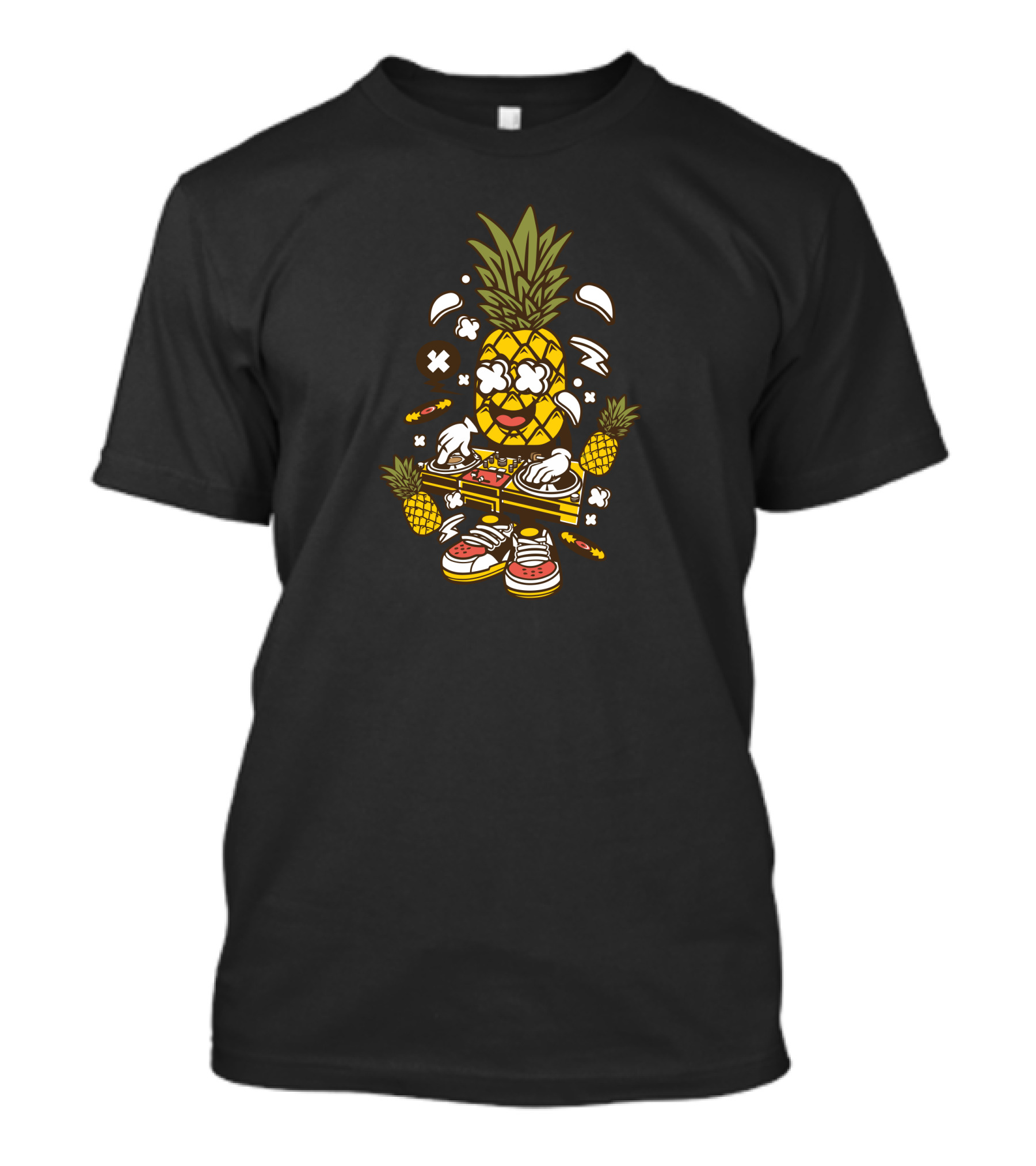 DJ Pineapple Spinning Records With Retro Style Sneakers And Funky Vibes T-Shirt