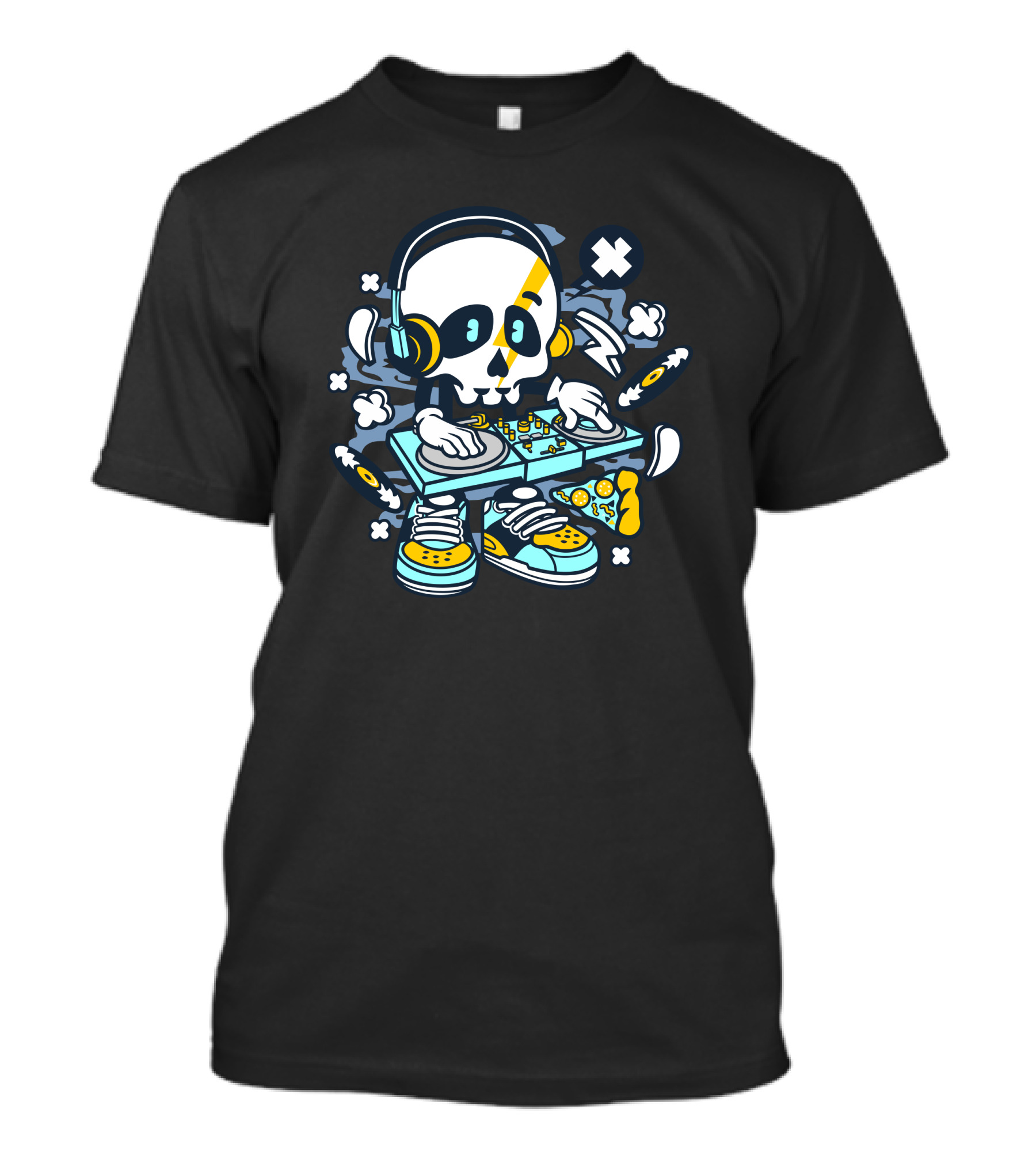 DJ Skull Spinning Turntables With Headphones And Skate Shoes T-Shirt