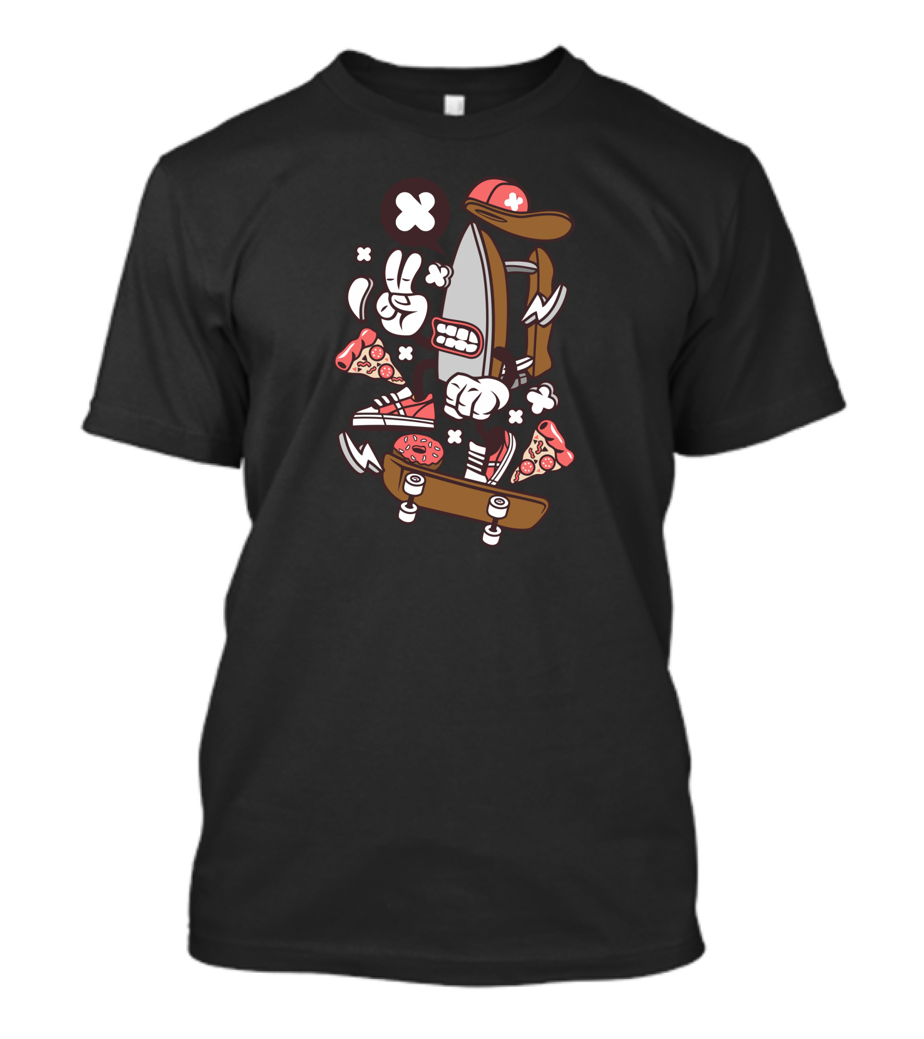 Skateboard Pizza Iron With Donut And Sneakers T-Shirt