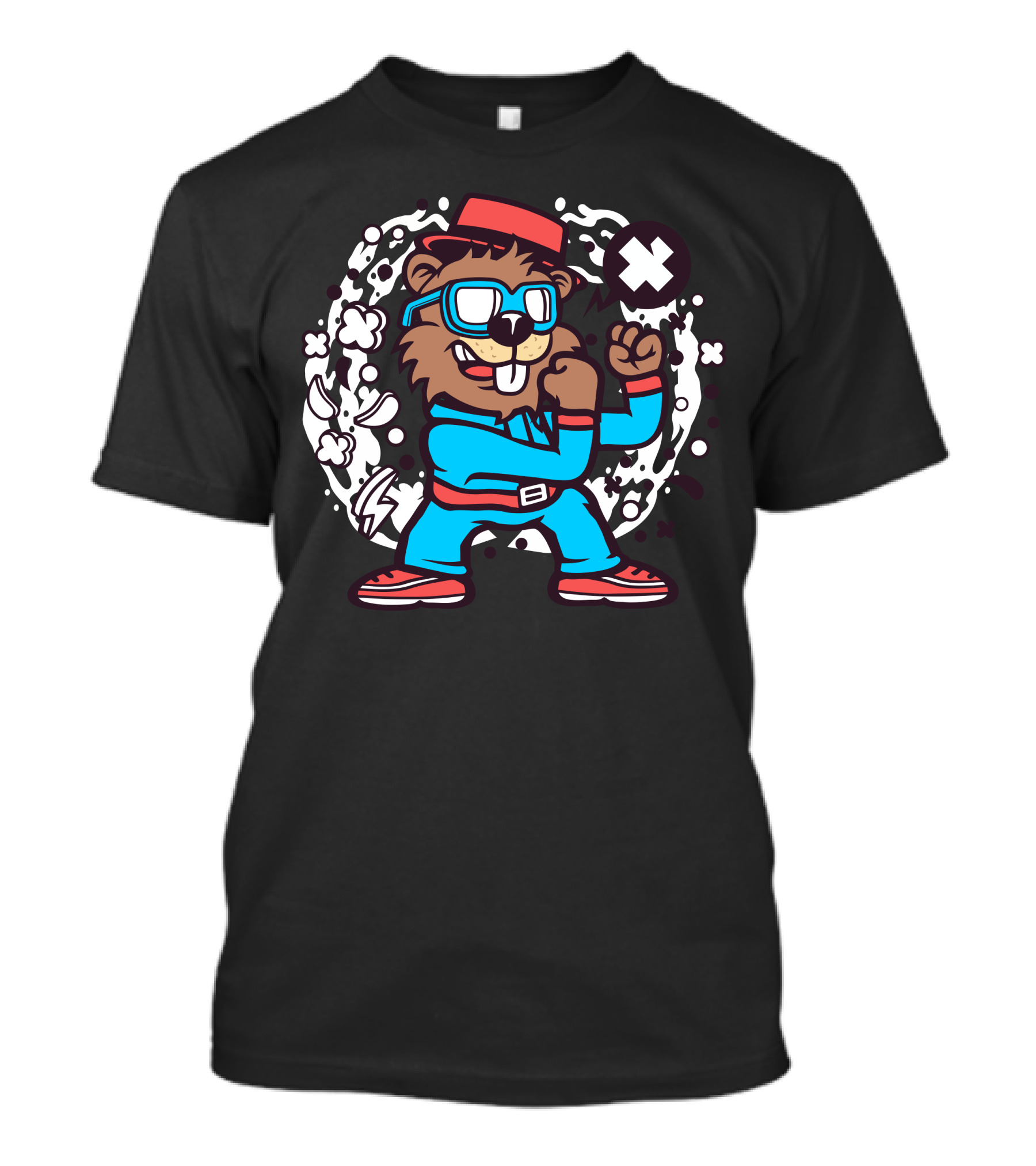Fighting Beaver In Boxing Stance With Comic Explosion T-Shirt