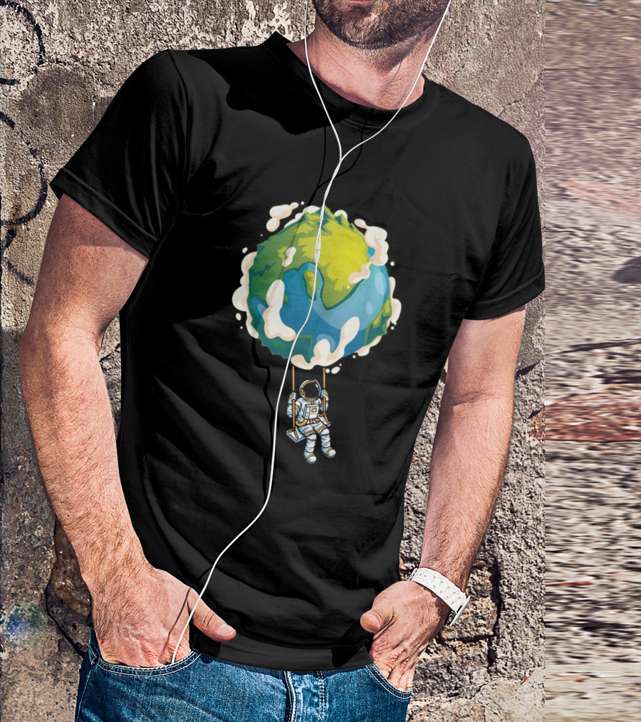 Astronaut On A Swing Attached To Earth T-Shirt