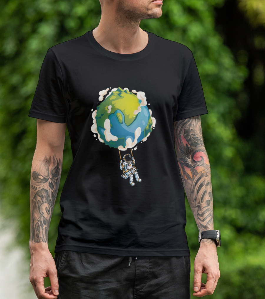 Astronaut On A Swing Attached To Earth T-Shirt