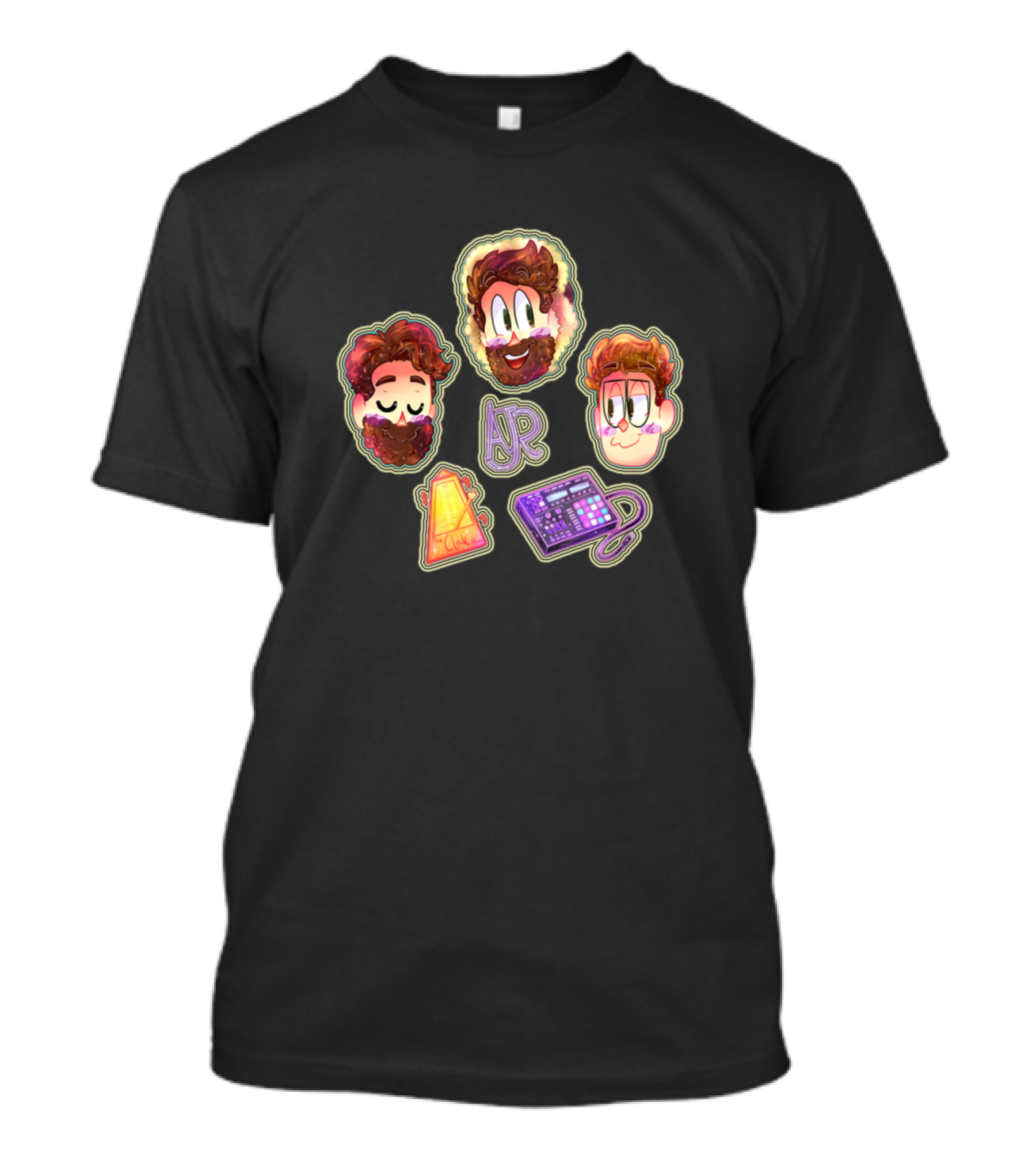 Ajr Brothers Cartoon Faces Neon Keyboard And Mixing Console T-Shirt