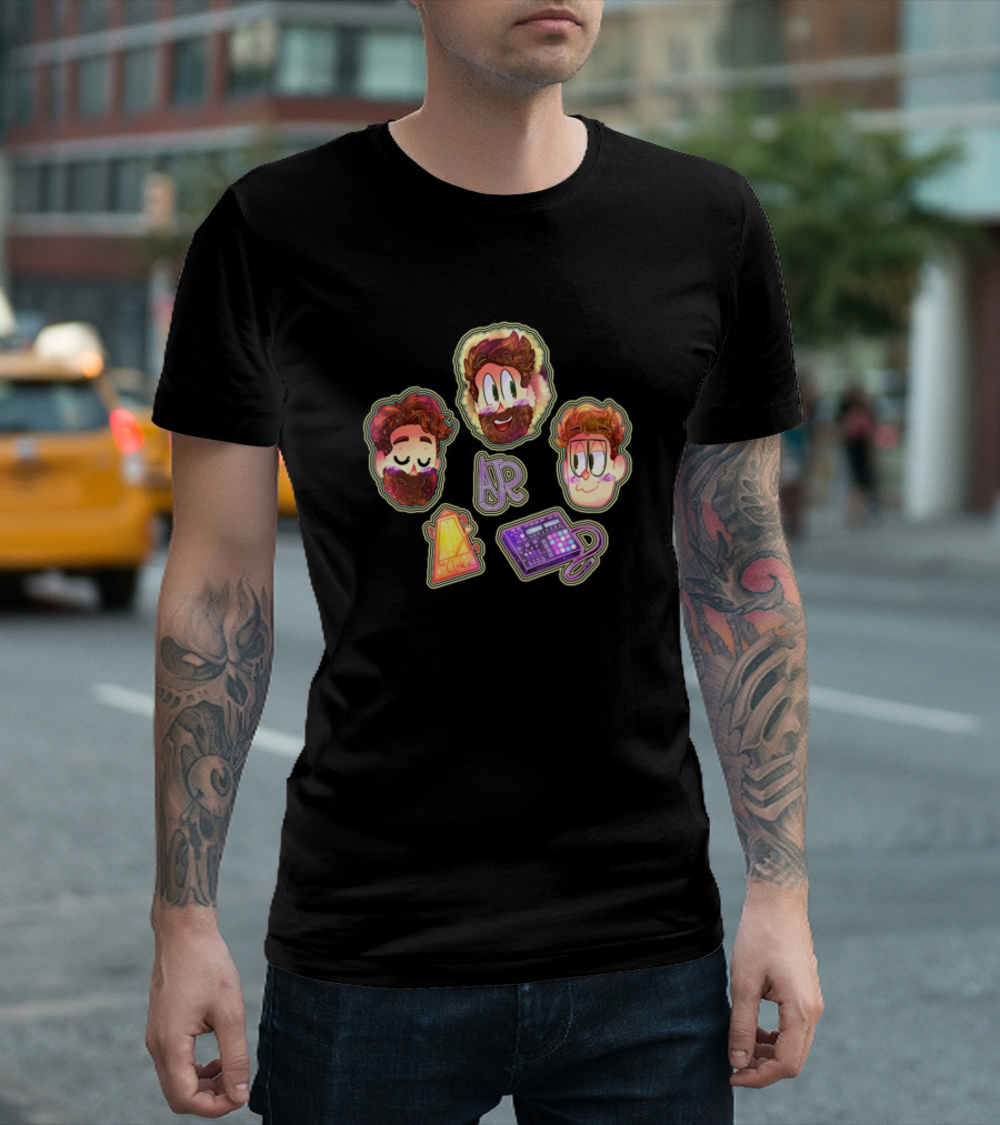 Ajr Brothers Cartoon Faces Neon Keyboard And Mixing Console T-Shirt