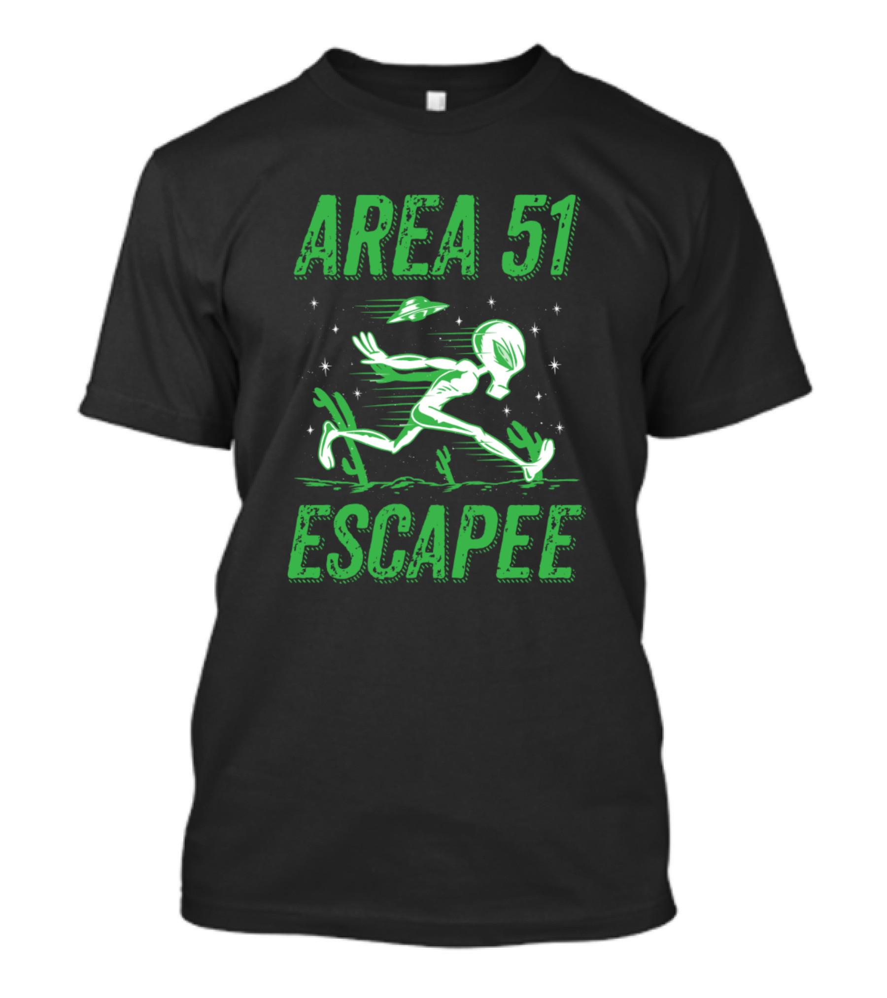 Area 51 Escapee Green Alien Spaceship Stars Running T-Shirt
