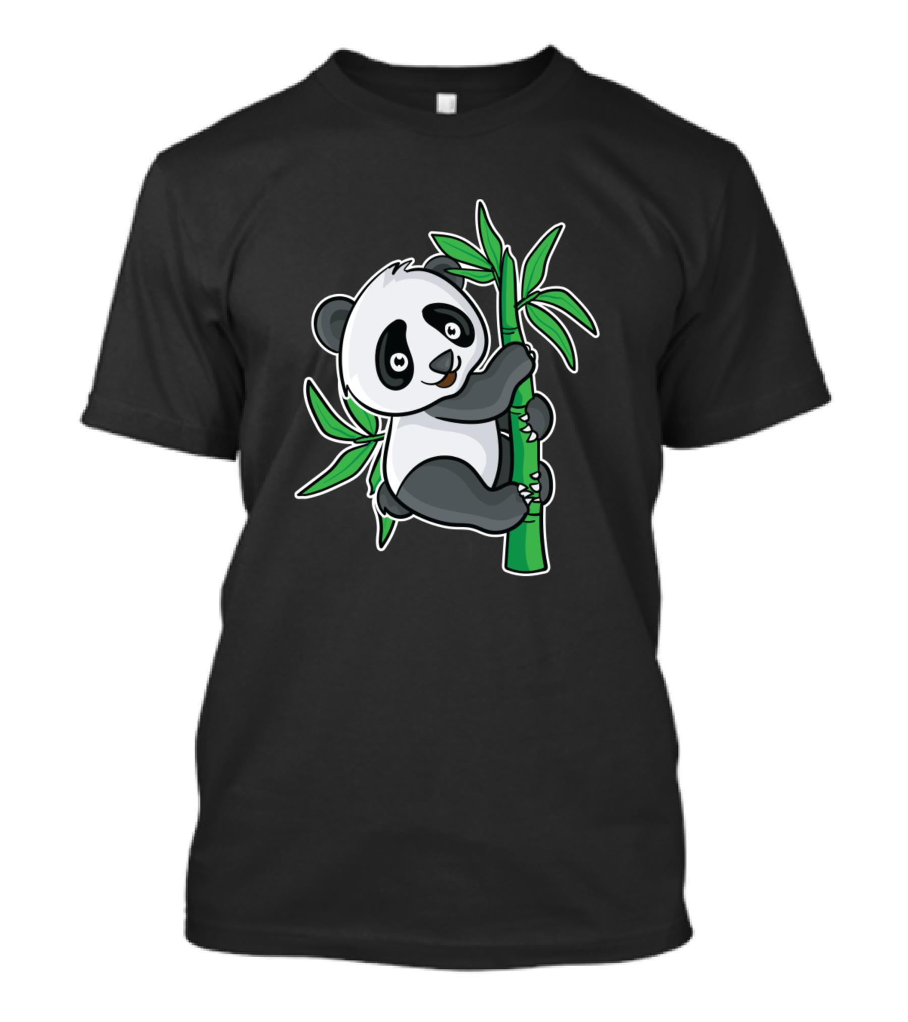 Cute Panda Climbing On Bamboo Stalk With Green Leaves T-Shirt