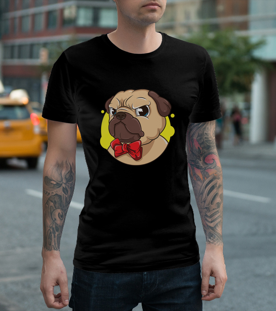 Dog Pug with Red Bow Tie T-Shirt