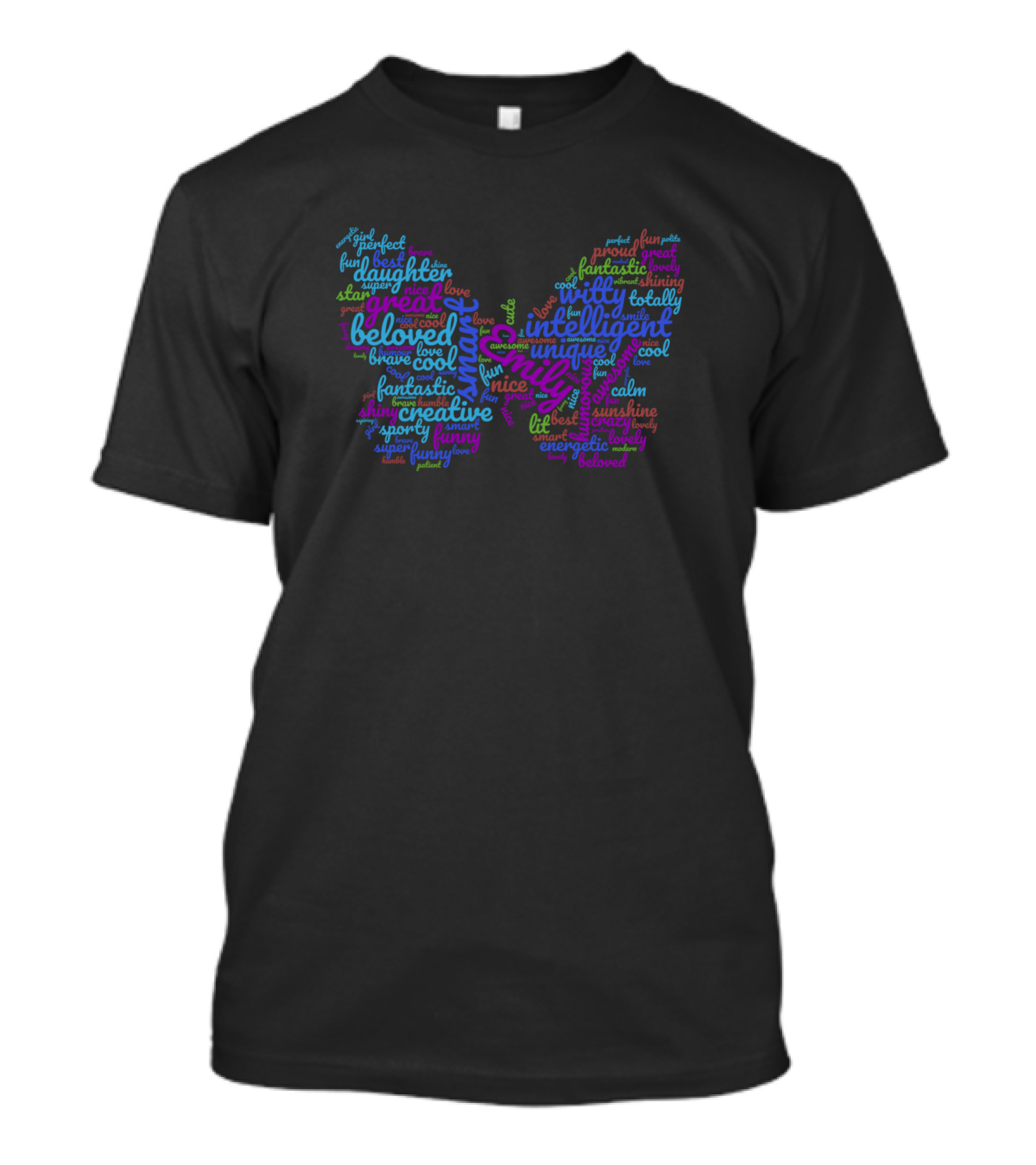 Emily Butterfly Wordcloud Joyful Beloved Unique Intelligent Creative T-Shirt