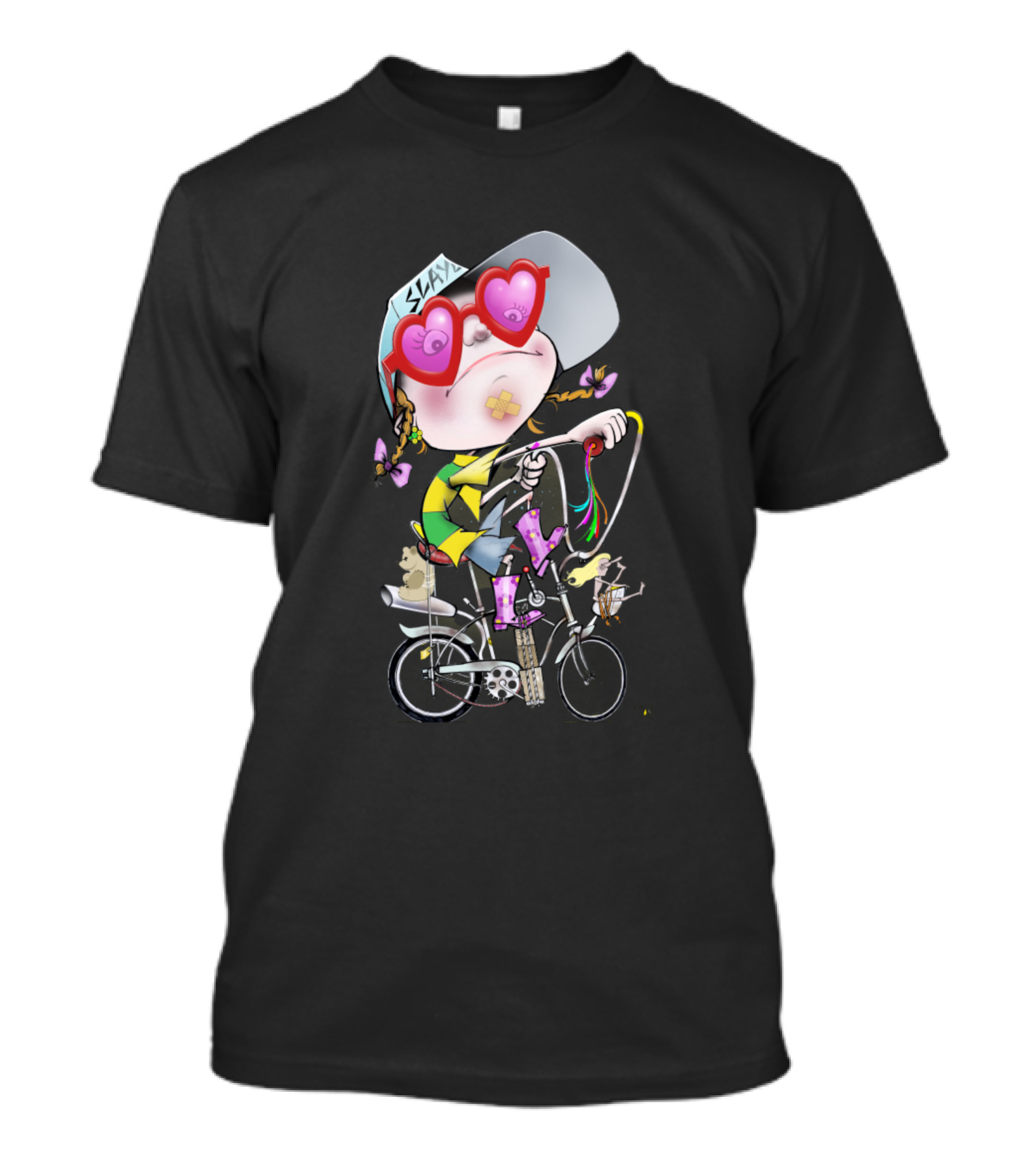 Slay First Bike Heart Glasses Butterfly Cap Adventure T-Shirt