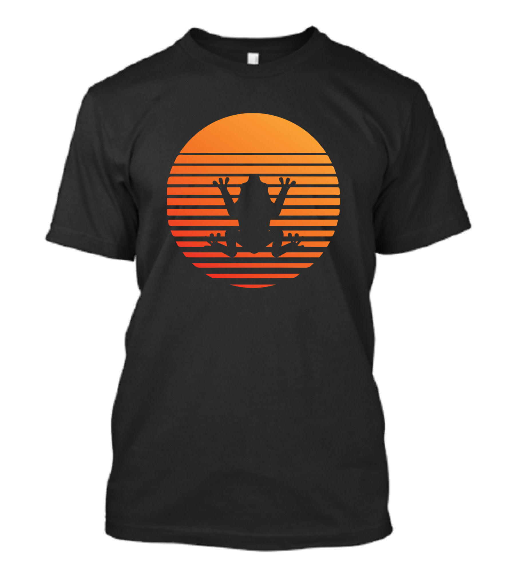 Frog Silhouette Against Orange Sunset Stripes T-Shirt