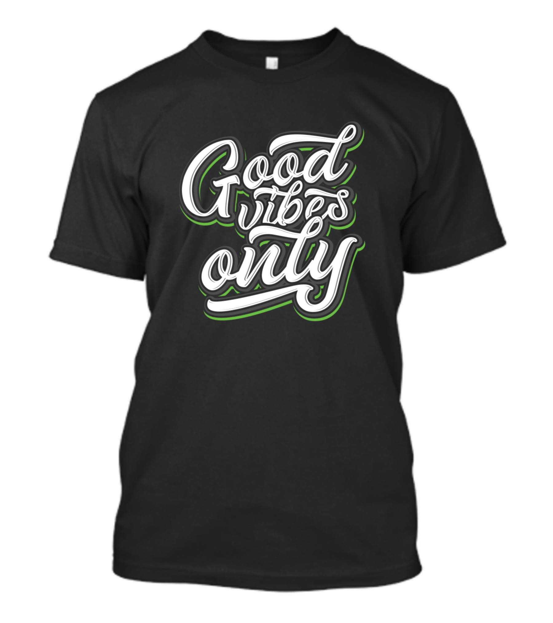 Good Vibes Only Retro Script Style With Neon Green Outline T-Shirt