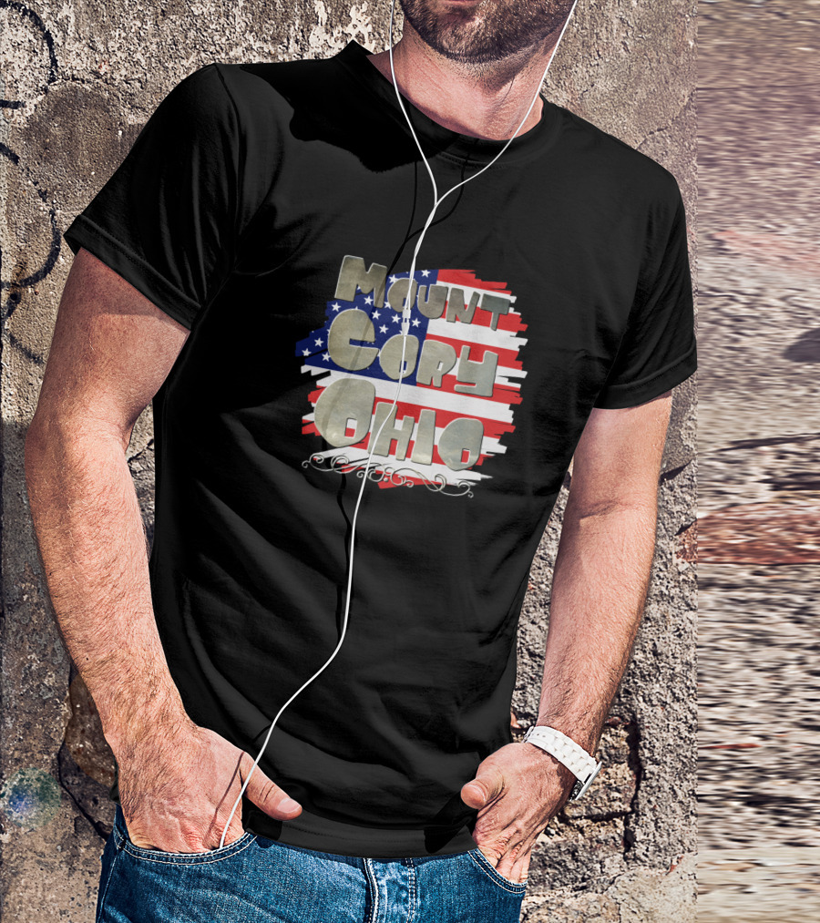 Mount Cory Ohio American Flag Background T-Shirt