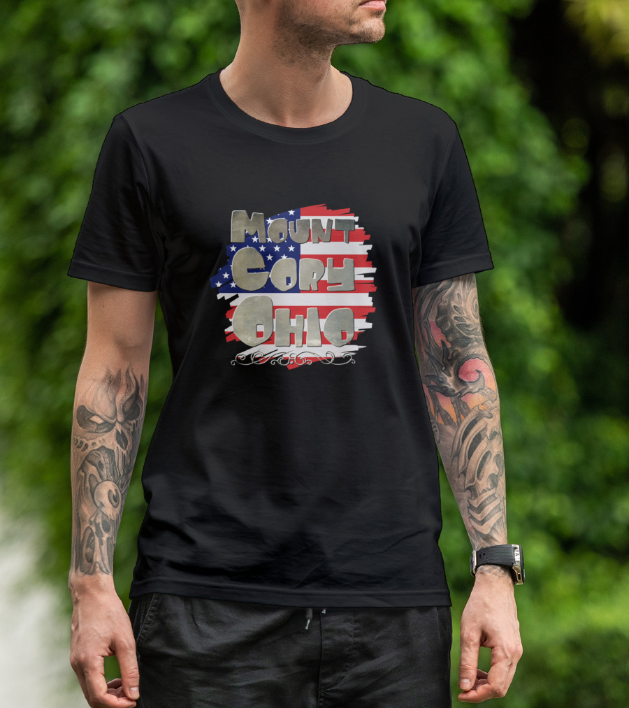 Mount Cory Ohio American Flag Background T-Shirt