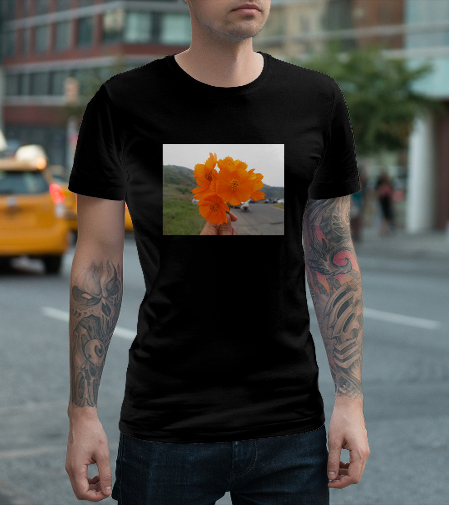 Orange Flowers In Hand By Roadside Landscape T-Shirt