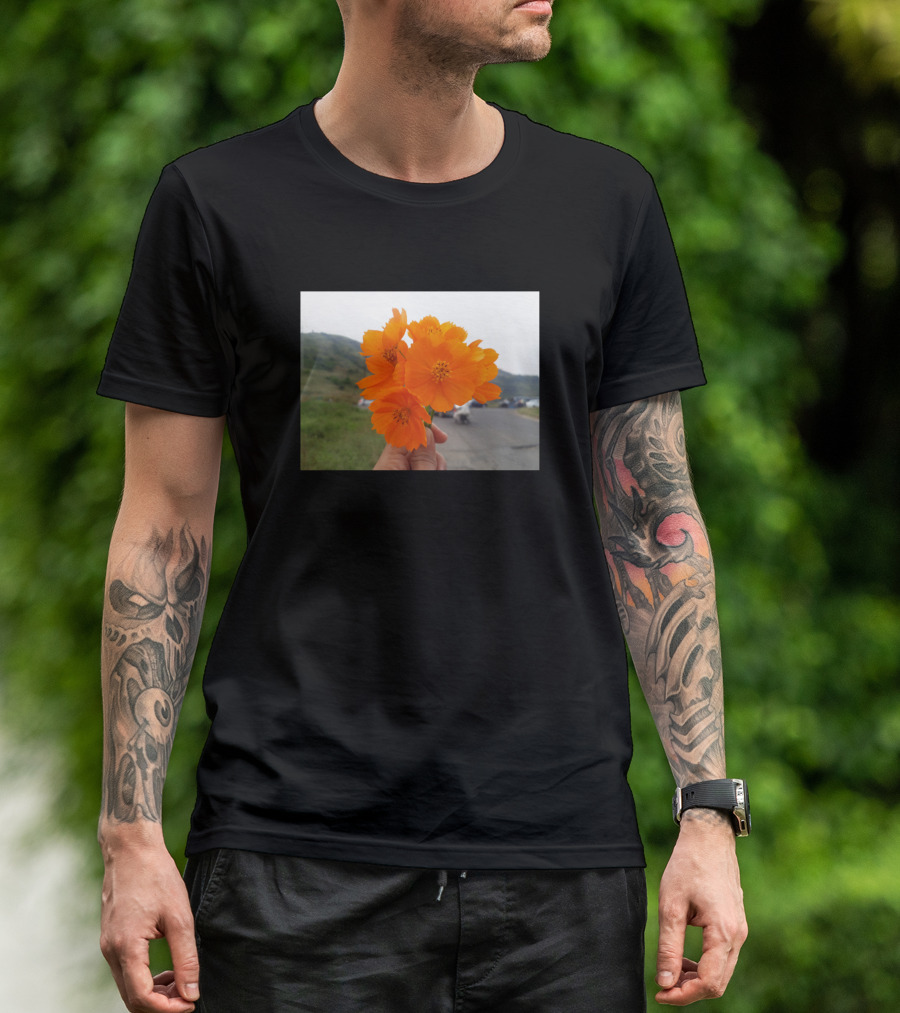 Orange Flowers In Hand By Roadside Landscape T-Shirt