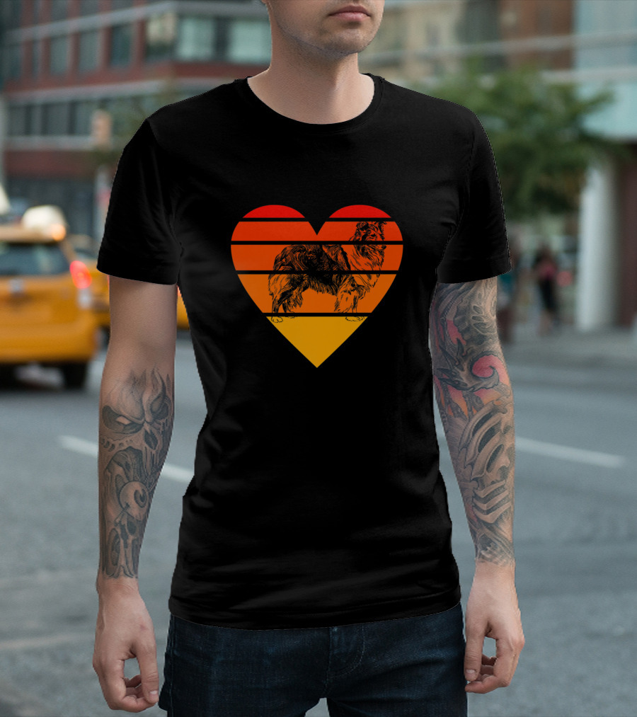 Retro Shetland Sheepdog Heart Sunset Sheltie Men T-Shirt