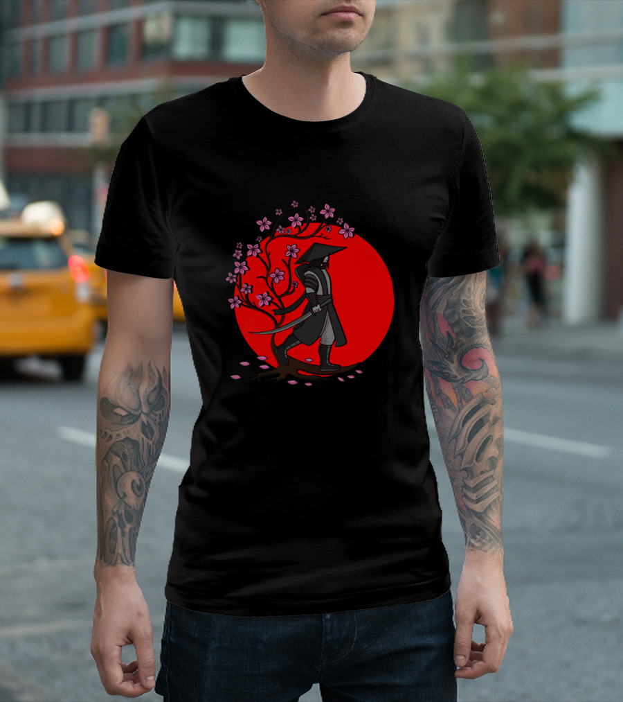 Sakura Samurai Cherry Blossom Warrior Red Sun T-Shirt