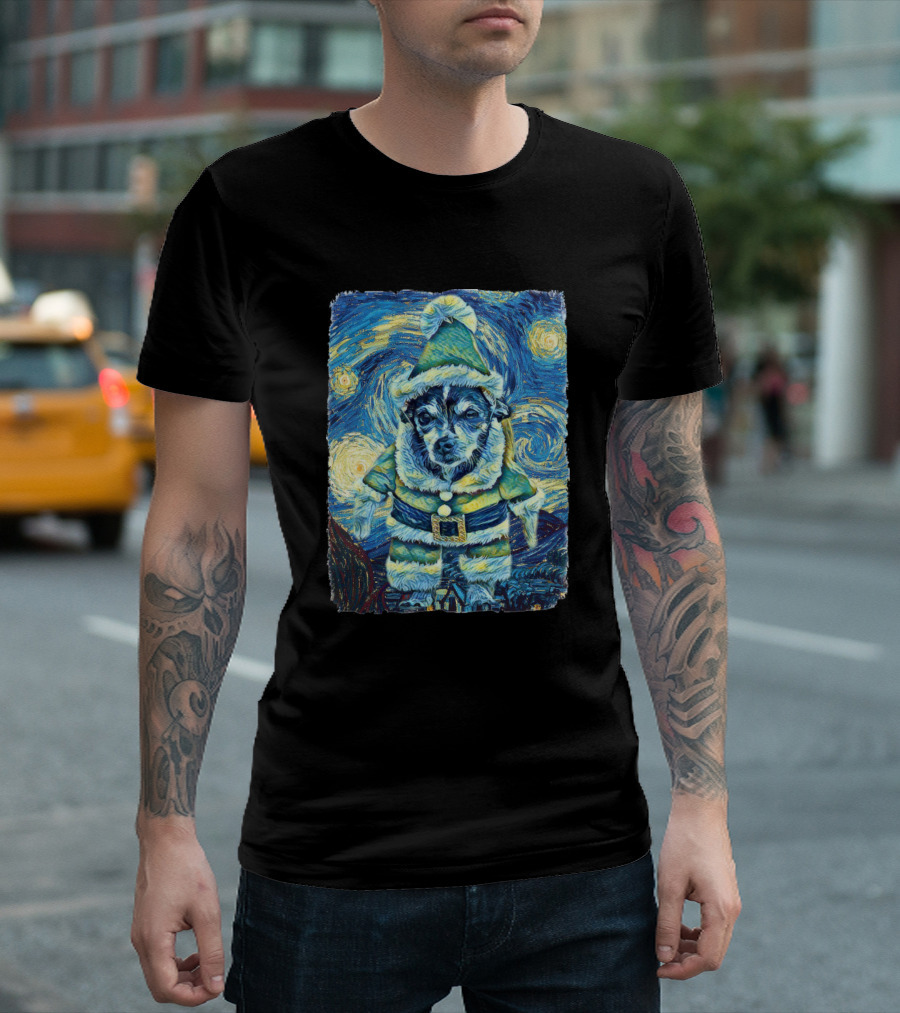 Santa Dog Starry Night Van Gogh T-Shirt