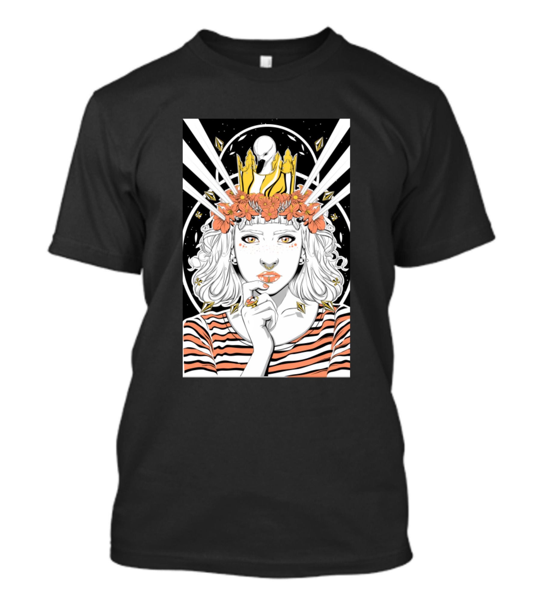 Space Girl Cosmic Crown Blossom Radiance T-Shirt