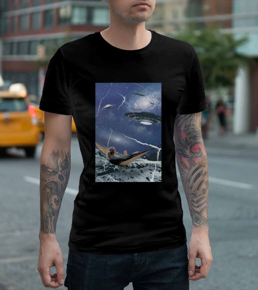 Unidentified Commute Space Hammock Voyager with UFOs and Galaxy T-Shirt